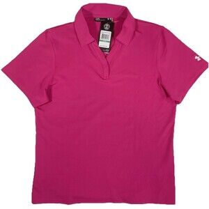 NWT Under Armour Womens Large Pink One Button  Short Sleeve Polo Golf Heat Gear